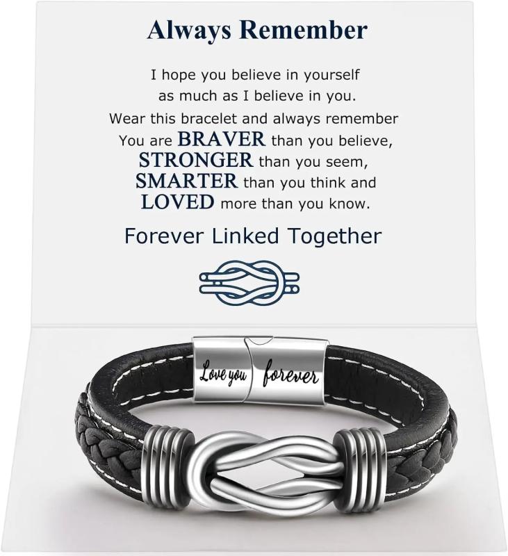 Infinity Knot Leather Bracelet for Men Linked Together Cuff Bracelet