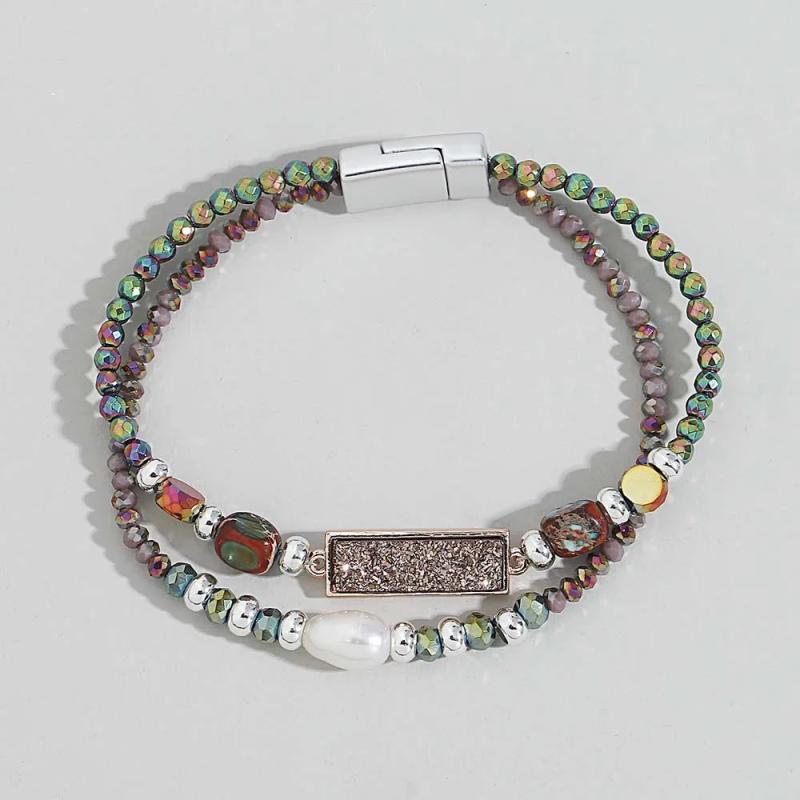 Double Layer Sequins Bracelet Boho Charm Crystal Beaded Bracelets