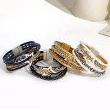 Rhinestone Stars Charm Bracelet Crystal Beads Leather Wrap Bracelet