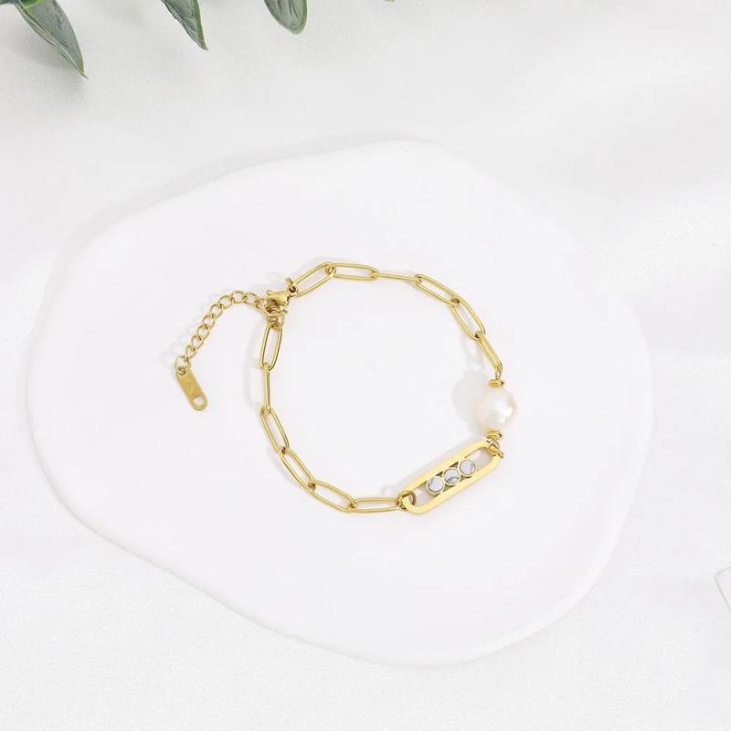 Natural Stone Freshwater Pearl Bracelet Stainless Steel Jewelry