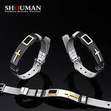 Adjustable Length Bracelet Stainless Steel Mesh Band Christ Cross Prayer Jewelry