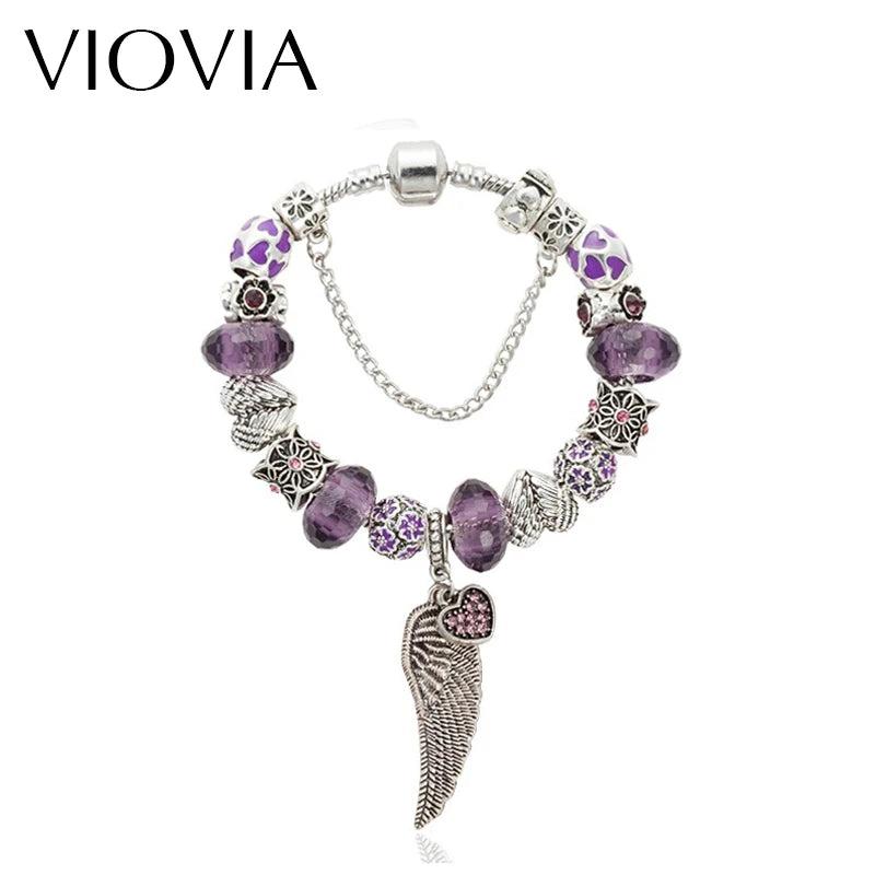 Purple Crystal Beads Charm Bracelet for Women