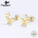 TrustDavis 925 Silver 18K Insect Butterfly Stud Earrings Wedding Jewelry