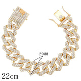 Hip Hop Metal Cuban Bracelet Iced Out Chain Full Rhinestone Pave Crystal