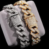 Hip Hop Metal Cuban Bracelet Iced Out Chain Full Rhinestone Pave Crystal