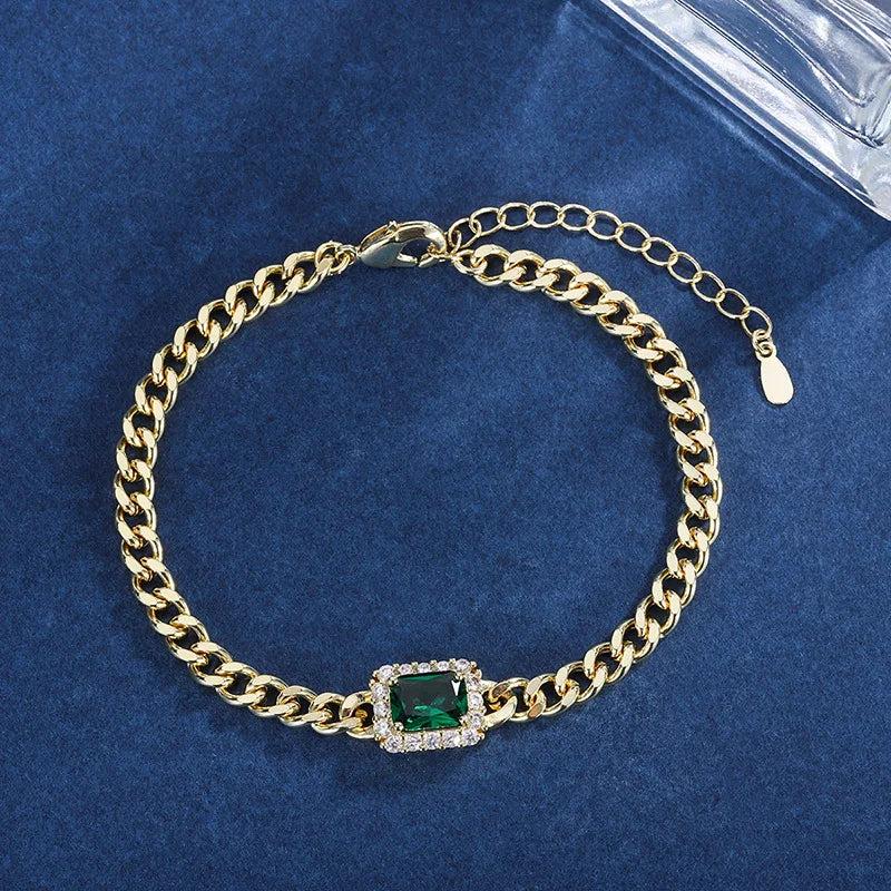 Cuban Chain Bracelet with Zircon Rectangle Charm