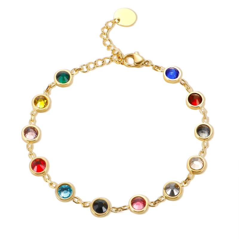 Colorful Bejeweled Bracelet T S Stainless Steel Bangle for Women 12 Birthstones