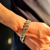 Men Bling Cuban Link Chain Bracelet 14mm Rhinestones Pig Nose Chain Bracelet
