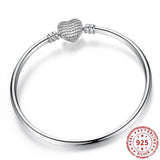 925 Silver Heart Crystal Bangle Snake Chain Bracelet Women Jewelry