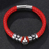 Red Braided Leather Men Bracelet Skull Bangle