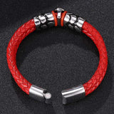 Red Braided Leather Men Bracelet Skull Bangle