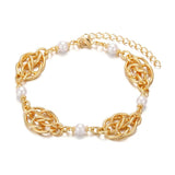 Freshwater Pearls Bracelet 18K Plated Copper Chain Bangle for Women