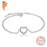 925 Sterling Silver Heart Charm Bracelet CZ Crystal Wedding Jewelry