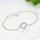 925 Sterling Silver Heart Charm Bracelet CZ Crystal Wedding Jewelry