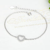 925 Sterling Silver Heart Charm Bracelet CZ Crystal Wedding Jewelry
