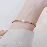 Colorful Tourmaline Beaded Bracelet Women Pearl Amethyst Strawberry Quar