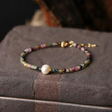 Colorful Tourmaline Beaded Bracelet Women Pearl Amethyst Strawberry Quar