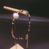 Colorful Tourmaline Beaded Bracelet Women Pearl Amethyst Strawberry Quar