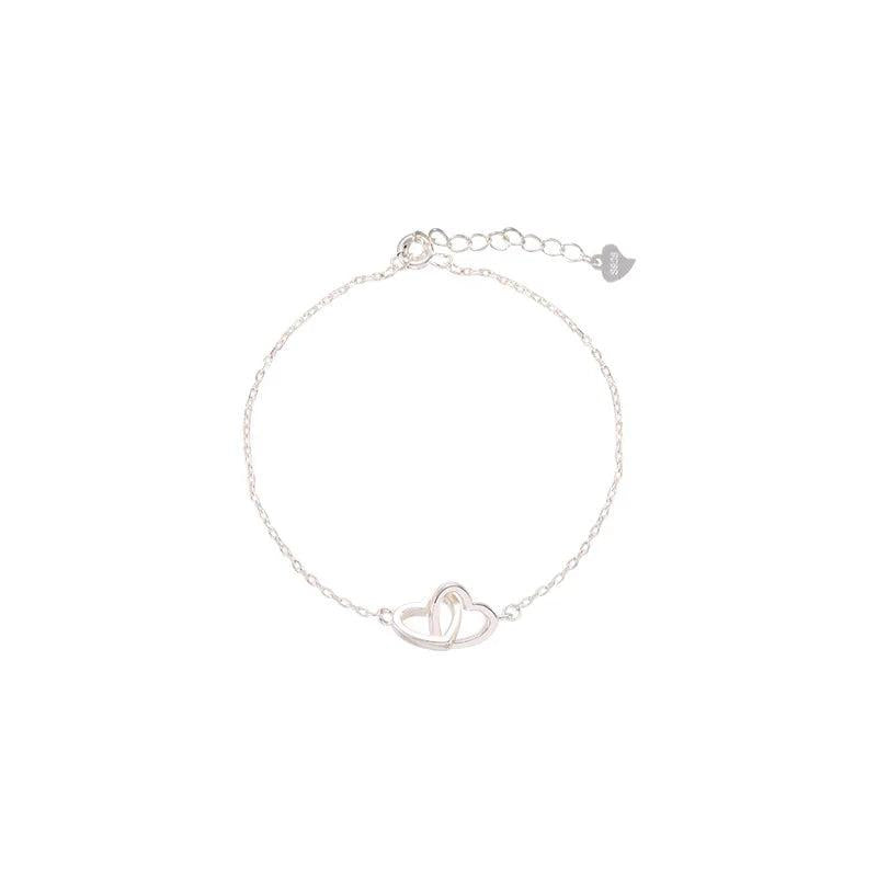 WANZHOU Sterling Silver Love Bracelet Ladies Heart Interlocking Sweet Jewelry