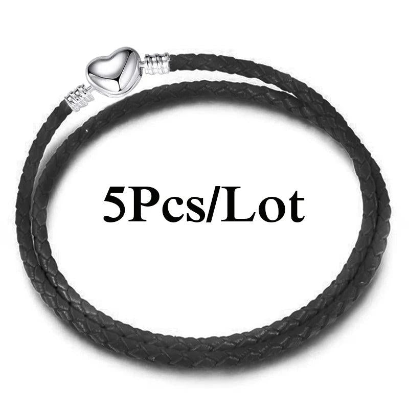 5Pcs Charm Bracelets for Women DIY Leather Chain Bangles