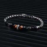 Stone Beads Men Bracelet Hippie Armband Stainless Steel Chain Mens Jewelry
