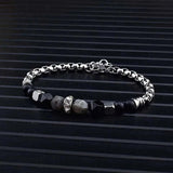 Stone Beads Men Bracelet Hippie Armband Stainless Steel Chain Mens Jewelry