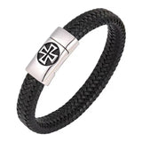Punk Men Braided Leather Bracelet Cross Stainless Steel Clasp Charm Wristband