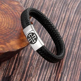 Punk Men Braided Leather Bracelet Cross Stainless Steel Clasp Charm Wristband