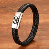 Punk Men Braided Leather Bracelet Cross Stainless Steel Clasp Charm Wristband