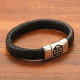 Punk Men Braided Leather Bracelet Cross Stainless Steel Clasp Charm Wristband