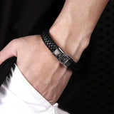 Punk Men Braided Leather Bracelet Cross Stainless Steel Clasp Charm Wristband