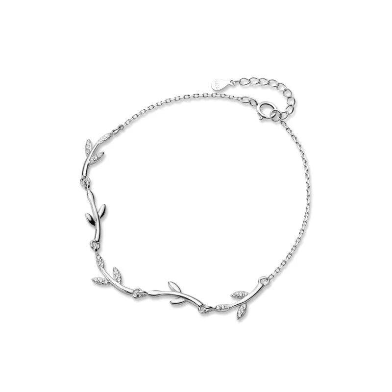WANZHOU 925 Sterling Silver Leaf Bracelet For Women