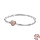S925 Sterling Silver Heart Diamond Round Blessing Bracelet for Charming Beads