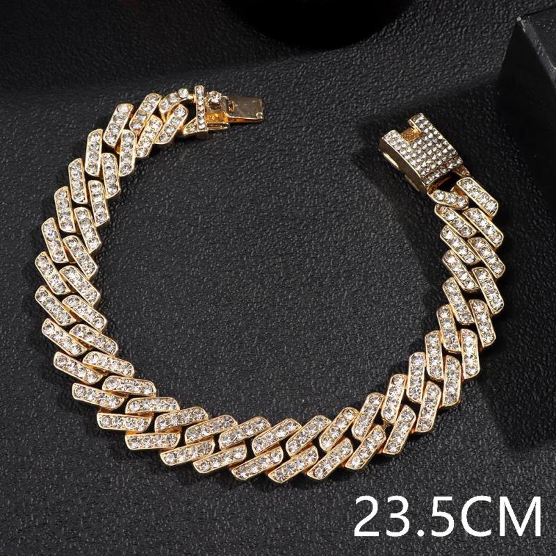 15mm Rhinestone Cuban Link Chain Bracelet Crystal Rapper Hip Hop Jewelry