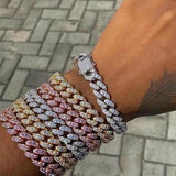 15mm Rhinestone Cuban Link Chain Bracelet Crystal Rapper Hip Hop Jewelry