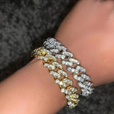 15mm Rhinestone Cuban Link Chain Bracelet Crystal Rapper Hip Hop Jewelry