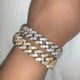 15mm Rhinestone Cuban Link Chain Bracelet Crystal Rapper Hip Hop Jewelry