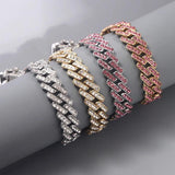 15mm Rhinestone Cuban Link Chain Bracelet Crystal Rapper Hip Hop Jewelry