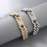 15mm Rhinestone Cuban Link Chain Bracelet Crystal Rapper Hip Hop Jewelry