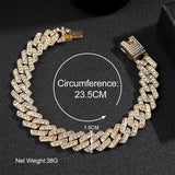 15mm Rhinestone Cuban Link Chain Bracelet Crystal Rapper Hip Hop Jewelry