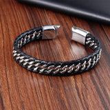 Braided Rope Leather Bracelet Punk Style Stainless Steel Bangle
