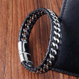 Braided Rope Leather Bracelet Punk Style Stainless Steel Bangle