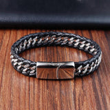 Braided Rope Leather Bracelet Punk Style Stainless Steel Bangle