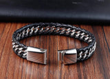 Braided Rope Leather Bracelet Punk Style Stainless Steel Bangle