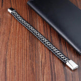 Braided Rope Leather Bracelet Punk Style Stainless Steel Bangle