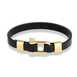 Men Women Stainless Steel U-Shaped Biker Leather Bracelet
