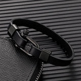 Men Women Stainless Steel U-Shaped Biker Leather Bracelet