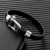 Men Women Stainless Steel U-Shaped Biker Leather Bracelet