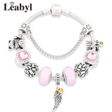 Pink Flower Heart Charm Bracelets Pink Crystal Bead Bracelet