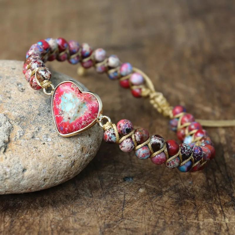 Imperial Stone Heart Charm Bracelets Women Bohemia Yoga Braided Bra